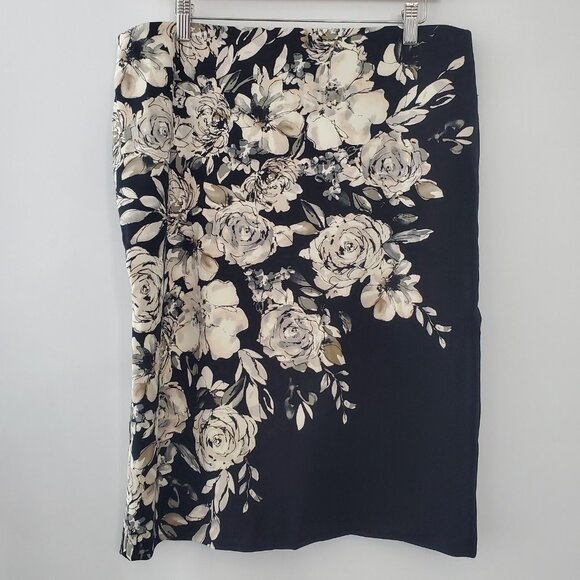 White House Black Market Womens Spring Bouquet Black  Pencil Skirt Size 14 NWT - Picture 1 of 10